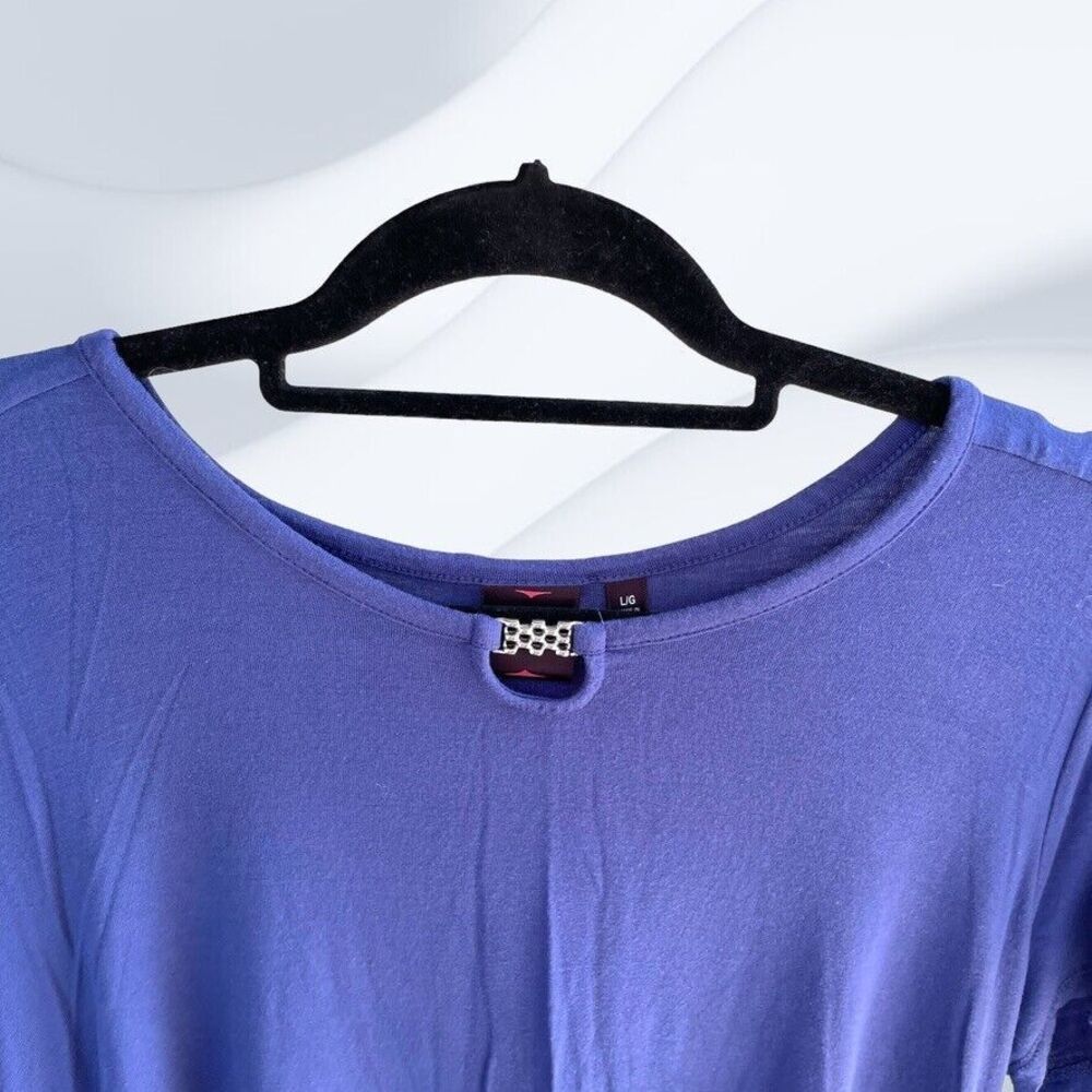 Rafaella Womens Navy Blue Round Neck Causal Asymmetrical Hemline Shirt Size L - Picture 2 of 9
